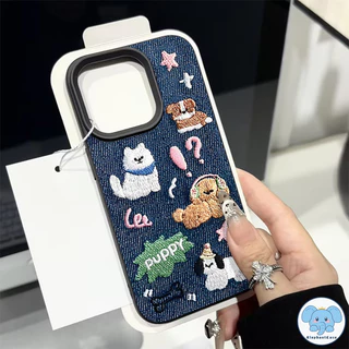 สำหรับ IPhone 13 11 17 air 16 15 12 14 Pro Max XR 14 7 15 8 Plus XS X เคสนิ่มลายหนังลูกสุนัขการ์ตูนสีฟ้าสร้างสรรค์
