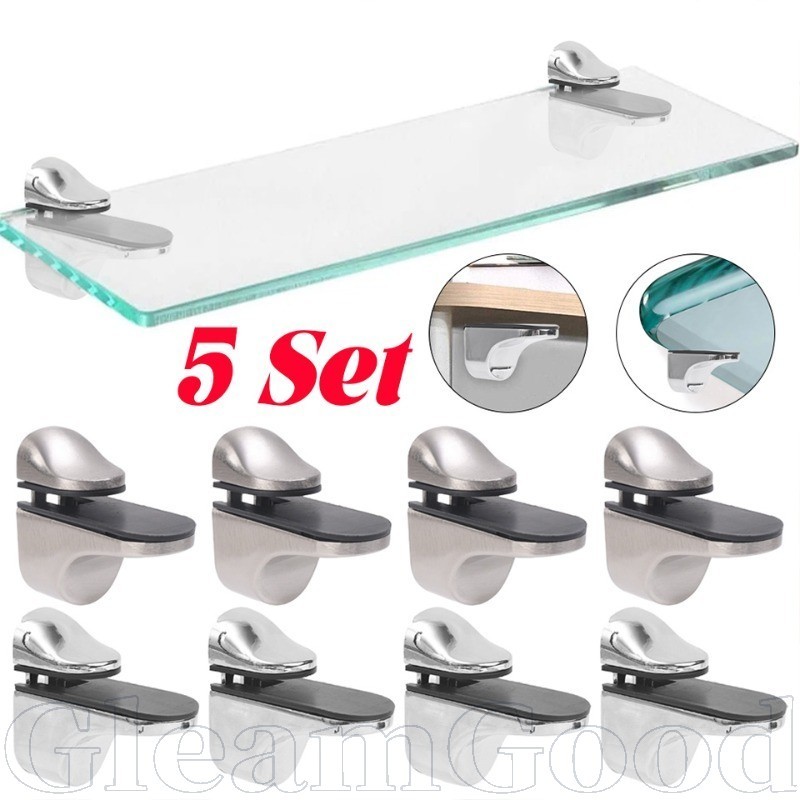คลิปหนีบกระจกโลหะผสมสังกะสีที่ทนทาน 5 ชุด - ขายึดอเนกประสงค์ 5.5x5 ซม. สําหรับชั้นวางตู้, กันสนิมและรองรับสําหรับงานหนักพร้อมการติดตั้งอย่างรวดเร็