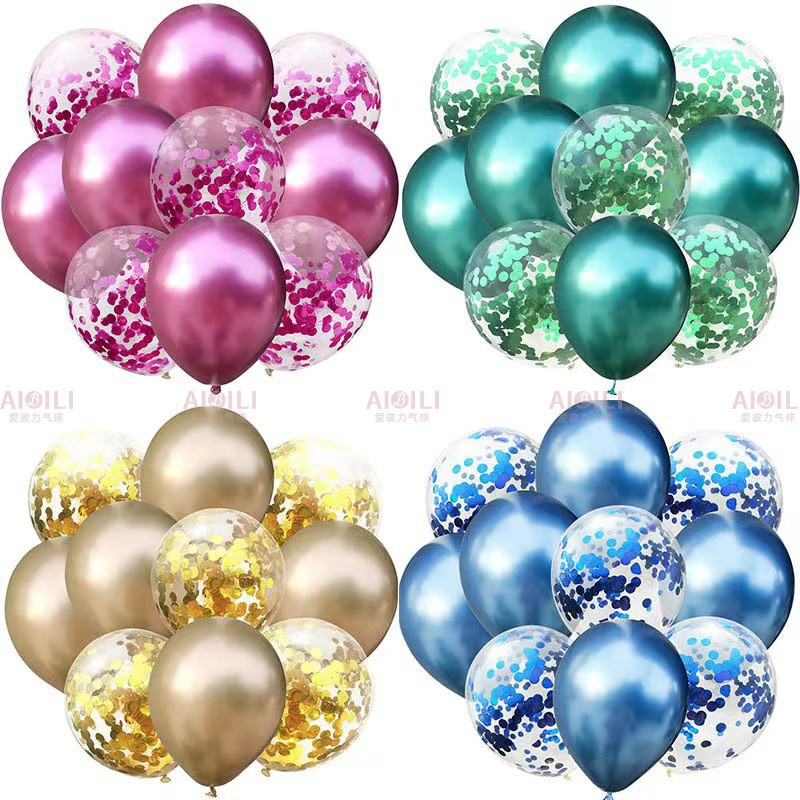 10ลูกโป่งชุดงานเลี้ยงวันเกิดวันวาเลนไทน์ตกแต่งตกแต่งงานแต่งงานลูกโป่งเมทัลลิกสีทองสีเงินสีฟ้า 10 ชิ้น
