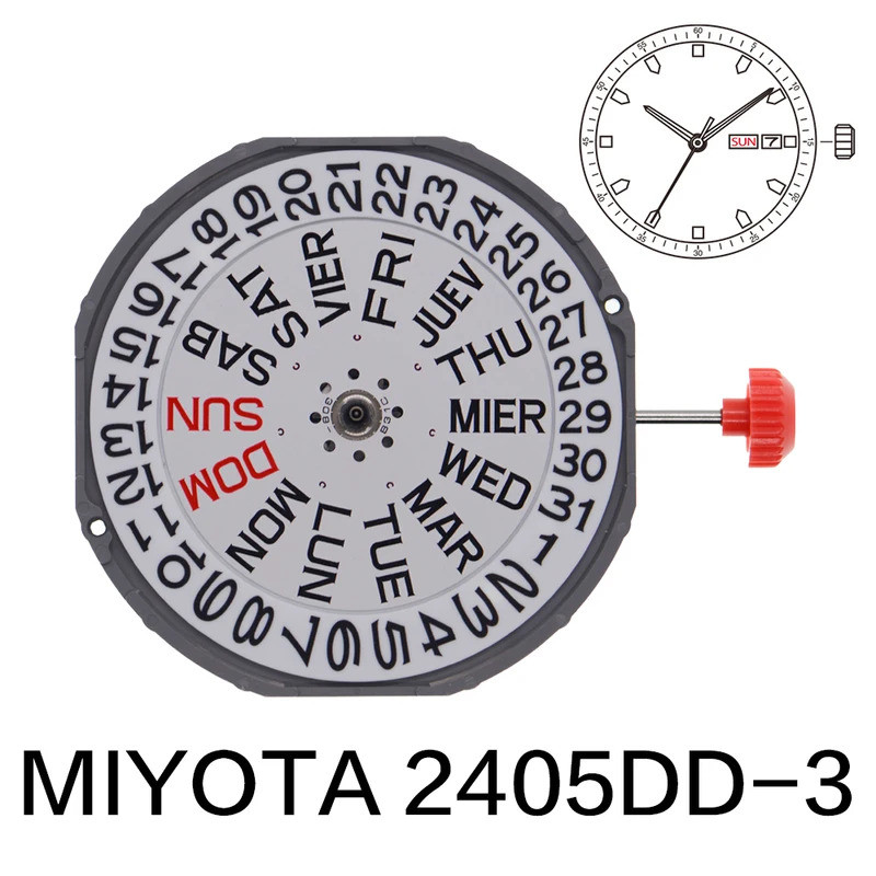 1pcs Miyota 2405 ญี่ปุ่น Quartz Movement ญี่ปุ่น 2405DD-3 นาฬิกา Day-Date จอแสดงผล Dual ปฏิทินเปลี่ยนอะไหล่ซ่อม