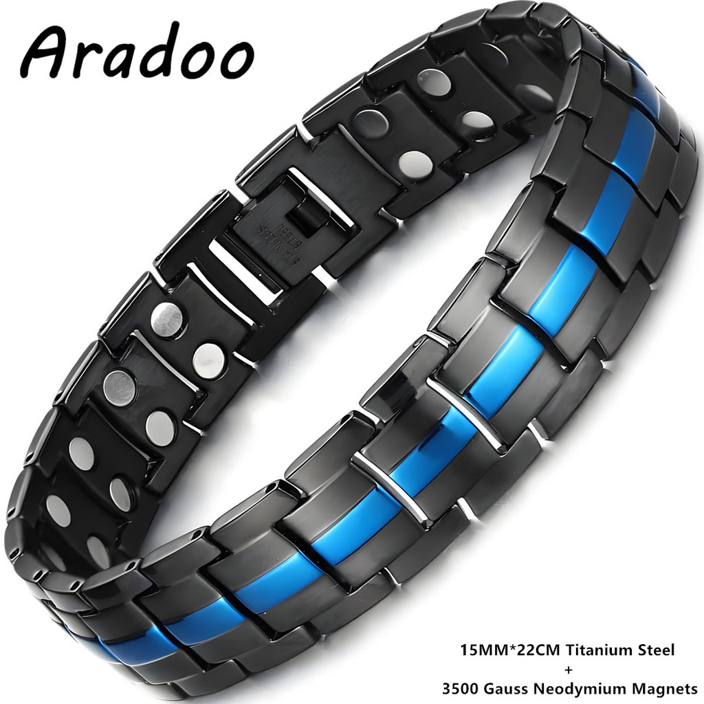 Aradoo ไทเทเนียมเหล็กสร้อยข้อมือแม่เหล็กสําหรับผู้ชาย Ultra Strength Magnetic Therapy สายรัดข้อมือเครื่องประดับของขวัญ