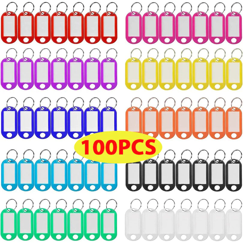 100 ชิ้น พวงกุญแจพลาสติก ป้ายแท็ก ID ป้ายชื่อ แหวนแยก