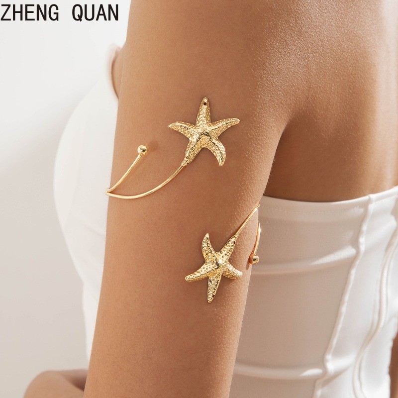 Artistic ปลาดาวแหวนแขน Hypoallergenic สแตนเลสปรับสร้อยข้อมือที่ไม่ซ้ํากัน Beachwear เครื่องประดับสําหรับสวมใส่ทุกวันสไตล์ฤดูร้อน
