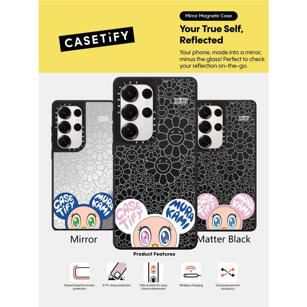 Takashi MURAKAMI x CASECASE: MR. Dob Matte Black & Sliver Mirror เคสดูดแม่เหล็ก Samsung Galaxy S23 S24 S25 Ultra Plus Hard Back พร้อมกล่องแกะสลักโลโก้