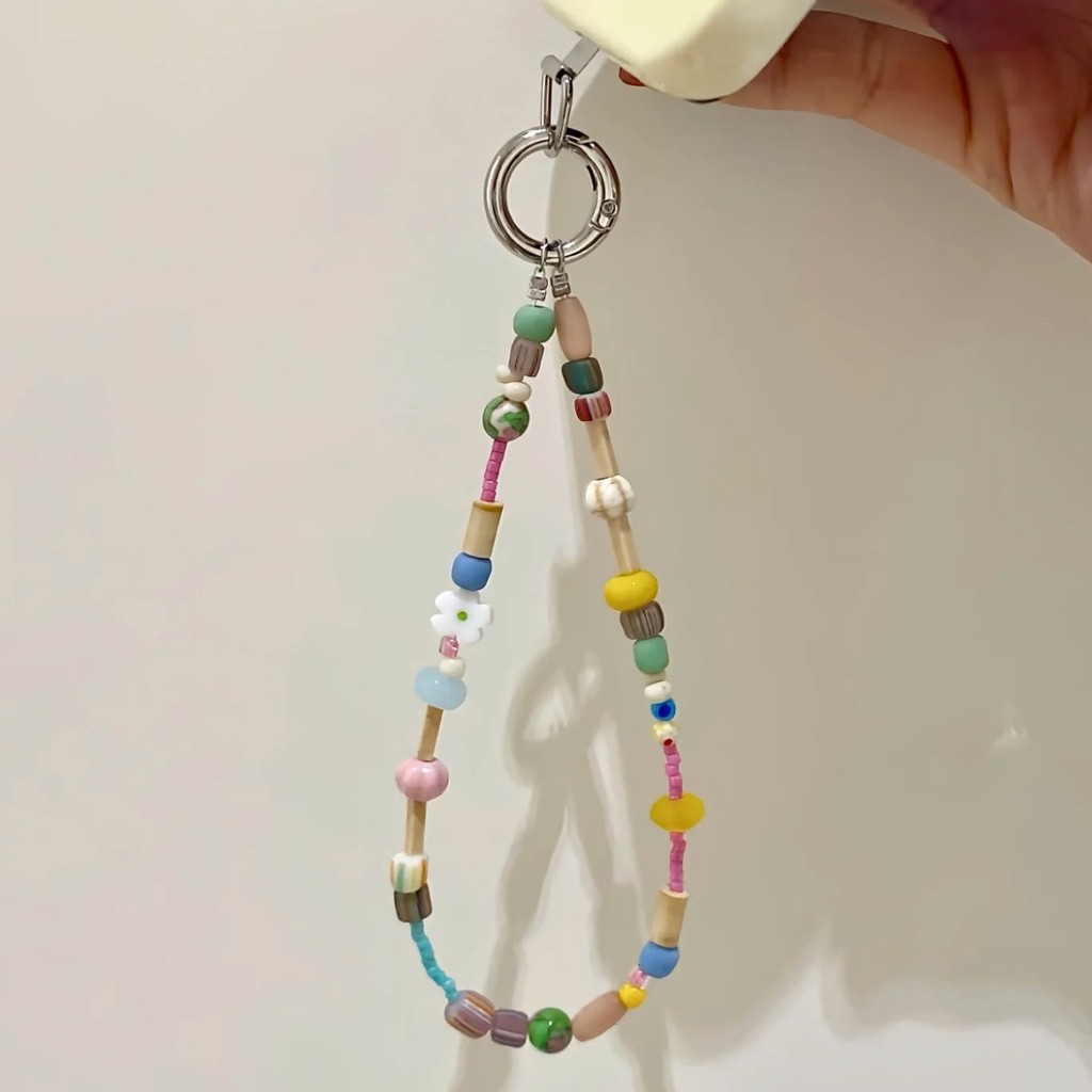 ห่วงโซ่โทรศัพท์ทำมือ DIY ลายดอกไม้สดใหม่ ประดับลูกปัด สไตล์เด็กๆ สีสันสดใส ห่วงโซ่กล้องการ์ตูน 3D สินค้าเฉพาะ
