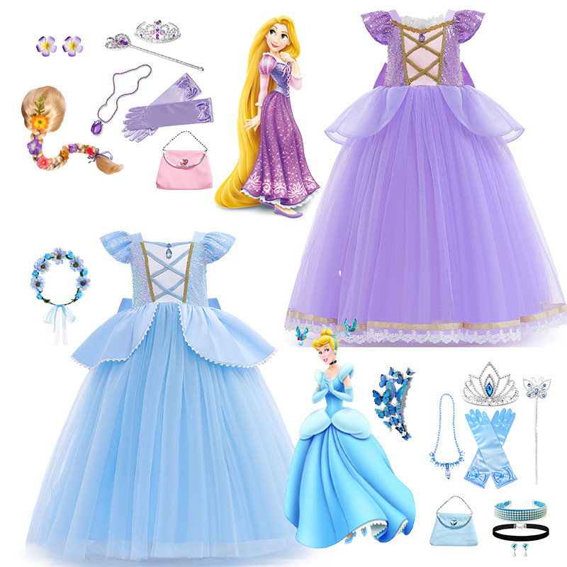Rapunzel และ Cinderella ชุดเจ้าหญิงชุดเครื่องแต่งกายสําหรับเด็กผู้หญิงปาร์ตี้ฮาโลวีนคริสต์มาสคอสเพลย์ชุด 2-10 ปี