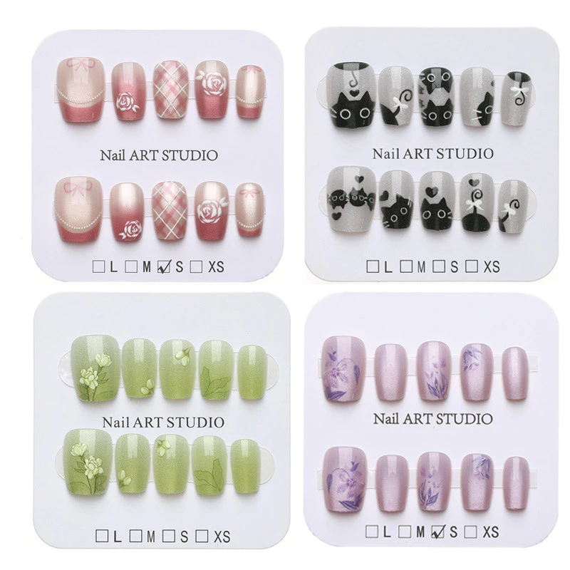 10PCS Cat Eyes Handmade กดเล็บเงาเล็บปลอมสติกเกอร์เยลลี่ S/M