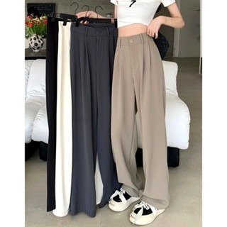 ACHSAWAKE กางเกงสูท เอวสูง กระชับสัดส่วน เอวยางยืด กางเกงขาย…