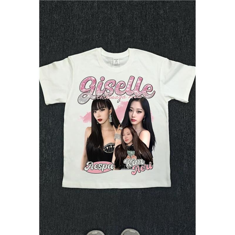 เสื้อยืดแขนสั้นผ้าฝ้ายแท้, ผู้หญิงเกาหลีรวมรูปแบบ Aespa Member Inner Wynn, Breathable Quick-Drying N