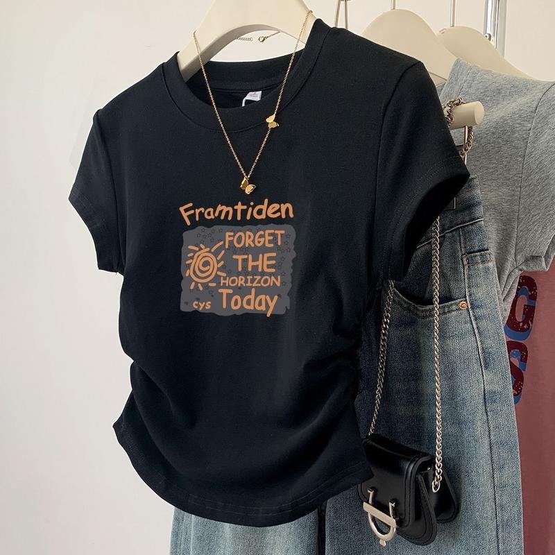 เสื้อยืดครอป แขนสั้น เวอร์ชั่นเกาหลีของกระแสน้ำแน่นเข้ารูปพอดีสั้นเอวสูงบางผู้หญิงด้านบน Women Lady Clothing Tshirt