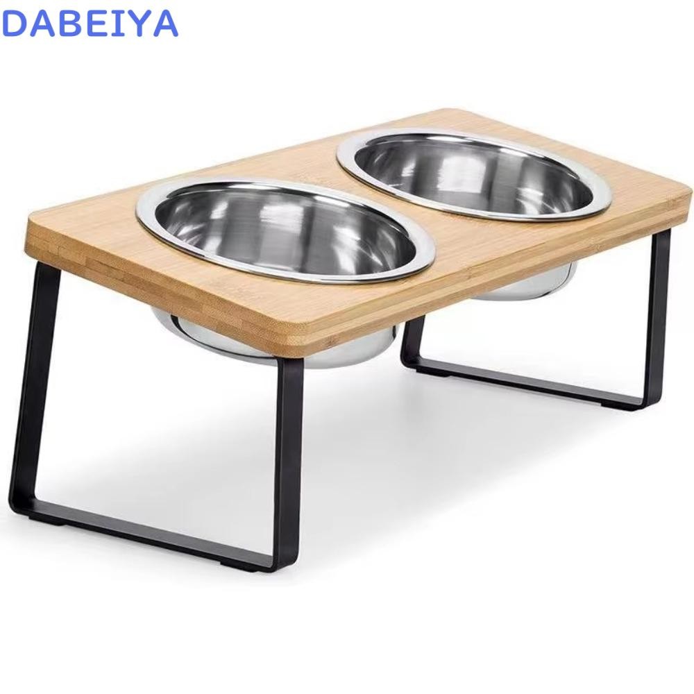 DABEIYA ชามแมวยกสูง สแตนเลส 15° ชามอาหารแมวแบบเอียง, ป้องกันการพลิกคว่ําที่ทนทานพร้อมขาตั้งไม้ยกชามสัตว์เลี้ยงสําหรับแมวและสุนัข