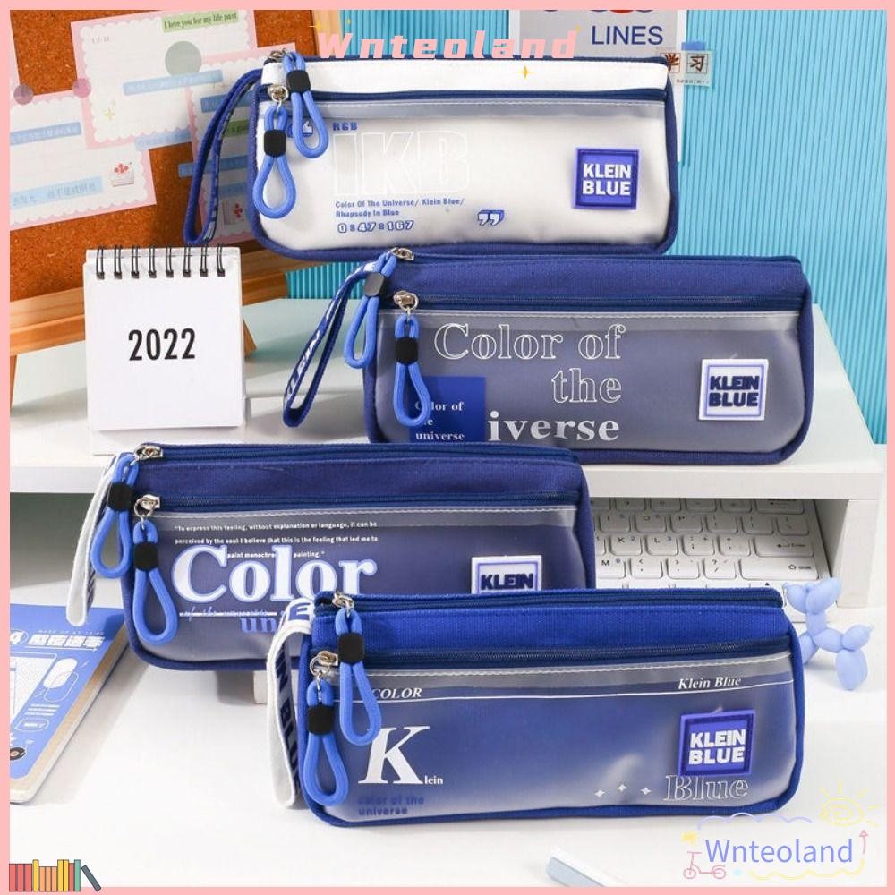 WNTEOLAND ดินสอ, เครื่องเขียน Double Zip Make Up Bag, อุปกรณ์การเรียน Blue Series กระเป๋าใส่ปากกาความจุขนาดใหญ่ Student Boys