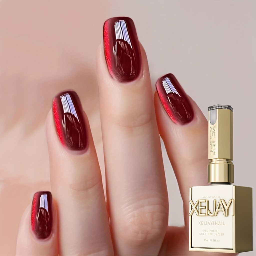 XEIJAYI 15มล น้ำยาทาเล็บอัญมณีสีแดง แคทอายส์ ติดทนนานและเงางาม เหมาะสำหรับร้านทำเล็บ