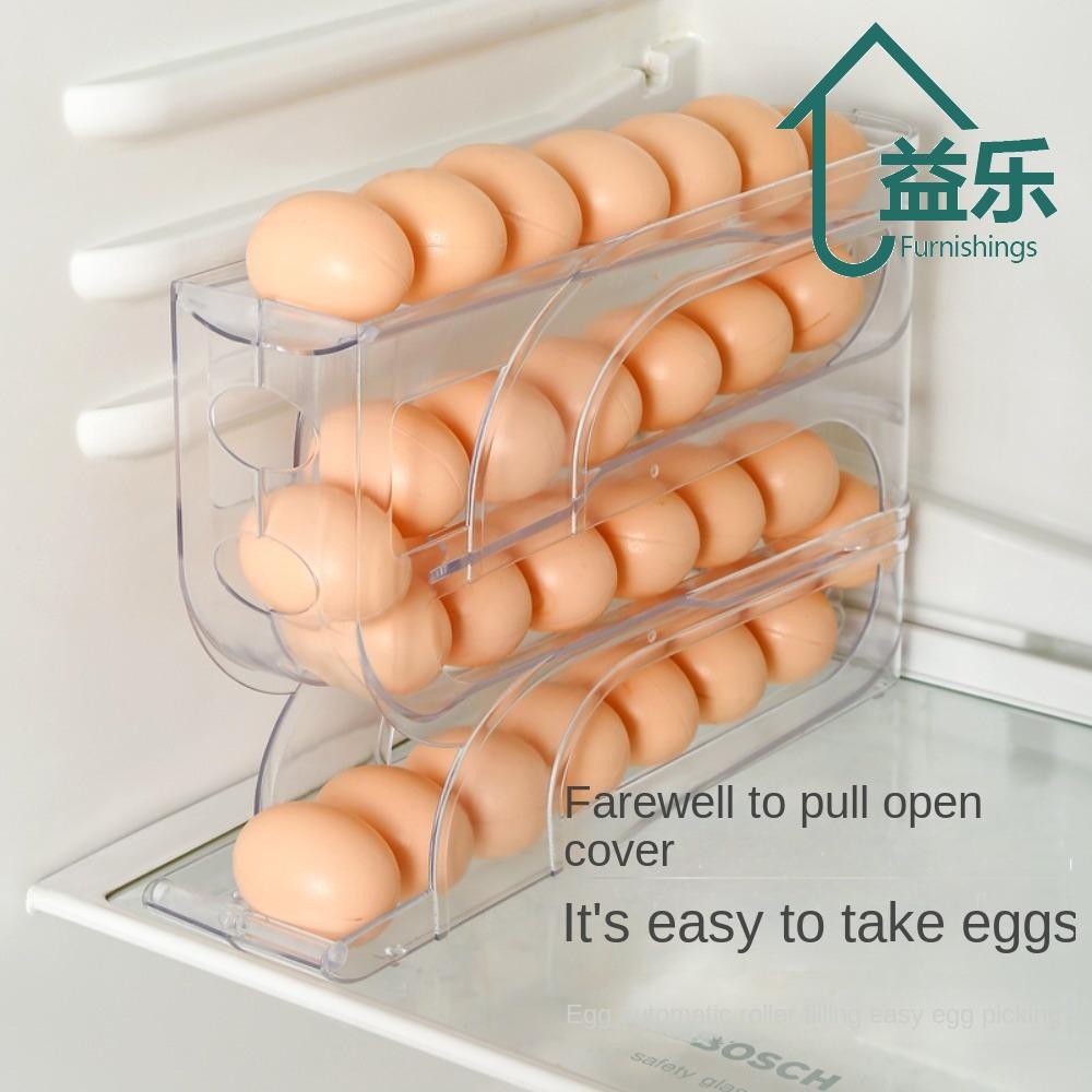 ต่อต้าน ชั้นวางลูกกลิ้งไข่ความจุขนาดใหญ่ที่ใช้ในครัวเรือนลูกกลิ้งไข่อัตโนมัติครัว3ชั้น/4ชั้นทุ่มเทประหยัดพื้นที่ตู้เย็นกล่องเก็บไข่