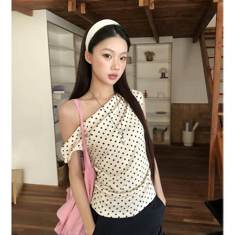 Anata เสื้อยืดแขนสั้นผู้หญิงฤดูร้อน 2025 ใหม่ระเบิดจุดปิดไหล่ด้านบนแฟชั่นเซ็กซี่
