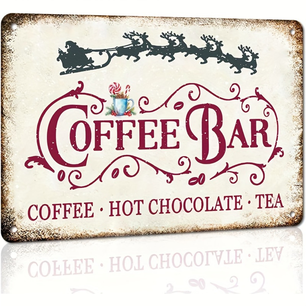 2D Vintage Christmas Coffee Bar Sign 8x12 นิ้วอลูมิเนียมโลหะตกแต่งผนังสําหรับห้องครัว Cafe Home