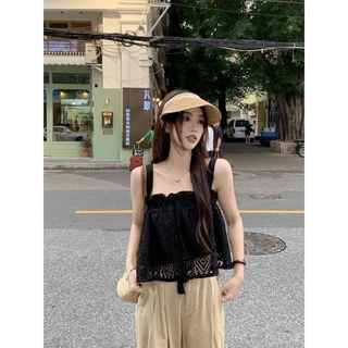 Cilset🛒พร้อมส่ง🎀ผู้หญิงเเสื้อกล้ามถักไหมพรม ลายลูกไม้เกาหลี /61622-C