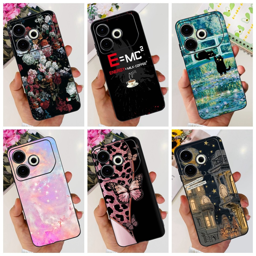 4g กรณี Tecno Pova 6 Neo Clear ความงามหรูหราดอกไม้น่ารักแพนด้าโปร่งใสปกหลัง Techno Pova 6 Neo เคสโทร