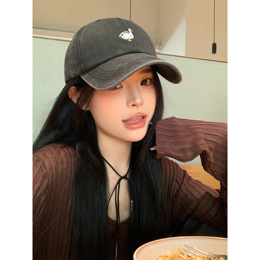 การ์ตูนญี่ปุ่น Duckling ล้างเบสบอลหมวกหญิงน่ารัก Casual All-Match Face-Looking ขนาดเล็กกว้างขอบ Peaked หมวก Ma