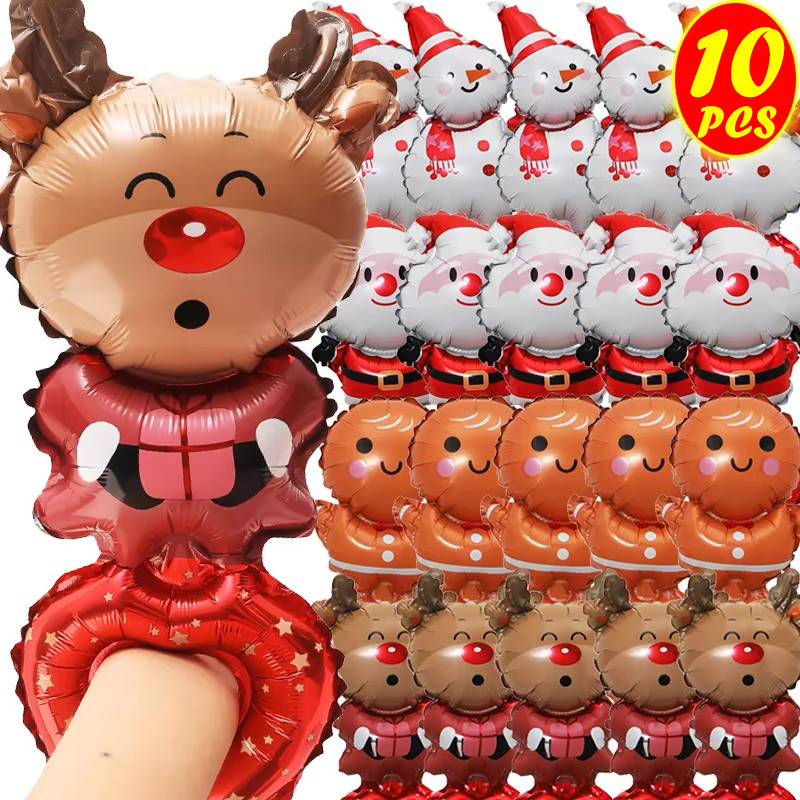 10ชิ้นคริสต์มาสการ์ตูนข้อมือบอลลูนของเล่น-ซานตาคลอส,กวางเรนเดียร์,มนุษย์หิมะ-มือสวมลูกโป่งพอง-ปีใหม่ตกแต่งบ้าน-เด็กคริสต์มาสพรรคโปรดปราน