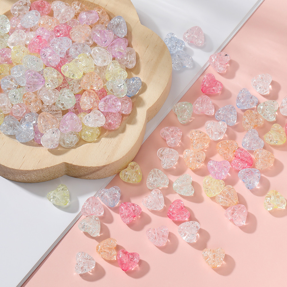 St. kunkka 50 ชิ้นลูกปัดหัวใจอะคริลิคที่มีสีสัน Cracks ยอดนิยมลูกปัดหัวใจลูกปัดสําหรับ DIY เครื่องประดับอุปกรณ์เสริม