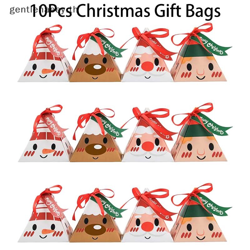 Gg 10 ชิ้น Merry Christmas ของขวัญถุงขนมคุกกี้กล่องบรรจุภัณฑ์จี้ต้นคริสต์มาสตกแต่งปาร์ตี้ TH