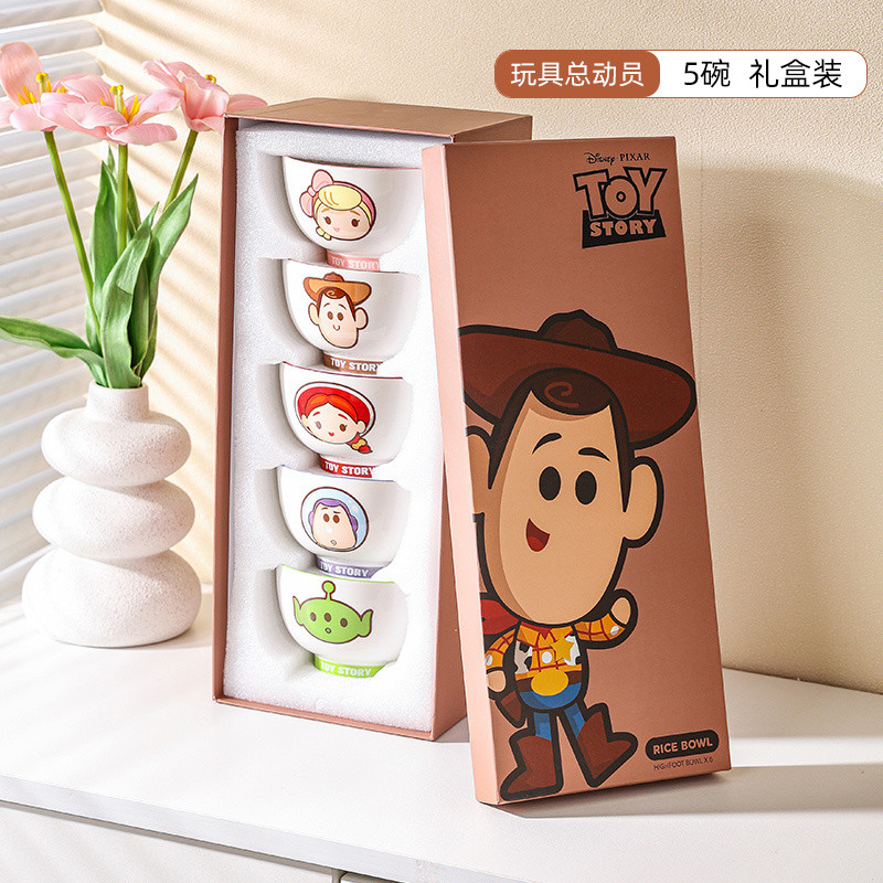 ♛-♛ชุดอาหารดิสนีย์ลิขสิทธิ์แท้ Toy Story ชามข้าว Buzz Lightyear ชุดอาหารน่ารักประณีตใช้กับไมโครเวฟได้สำหรับผู้หญิง