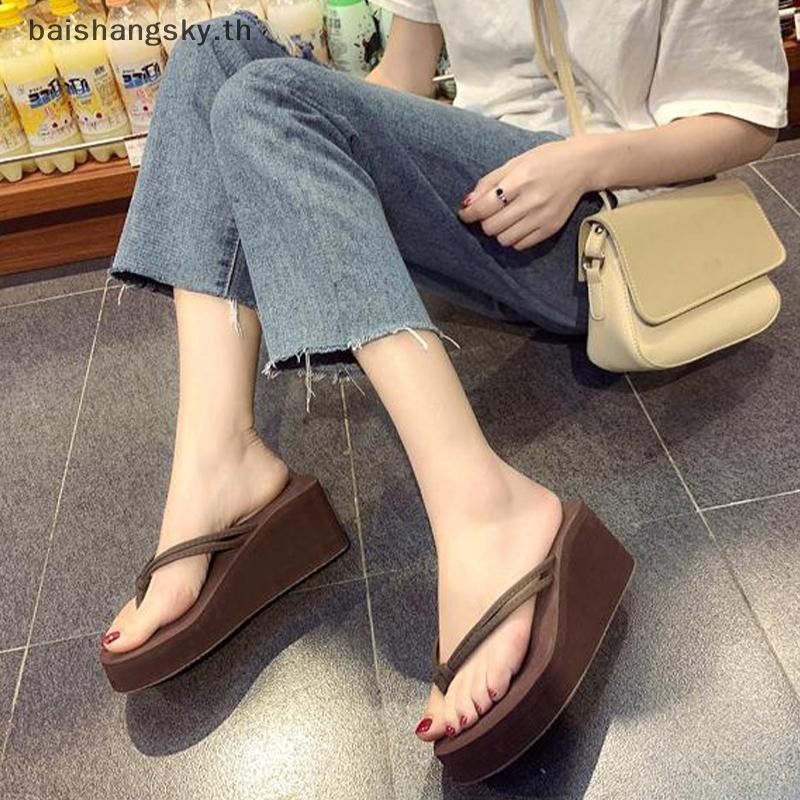Byth Flip-Flopsสําหรับผู้หญิงฤดูร้อนแฟชั่นลําลองสวมใส่ด้านนอกรองเท้าส้นสูงFlip-flops Insอินเทรนด์ลื่นส้นลาดรองเท้าแตะชายหาดริมทะเลสําหรับผู้หญิงbyth