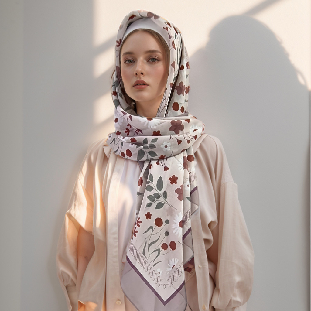 110*110 ซม.ใหม่ COLLECTION TUDUNG Bawal พิมพ์ Bawal Corak Series ออกแบบใหม่ผ้าฝ้าย Voile Premium Flowy Happy Shape