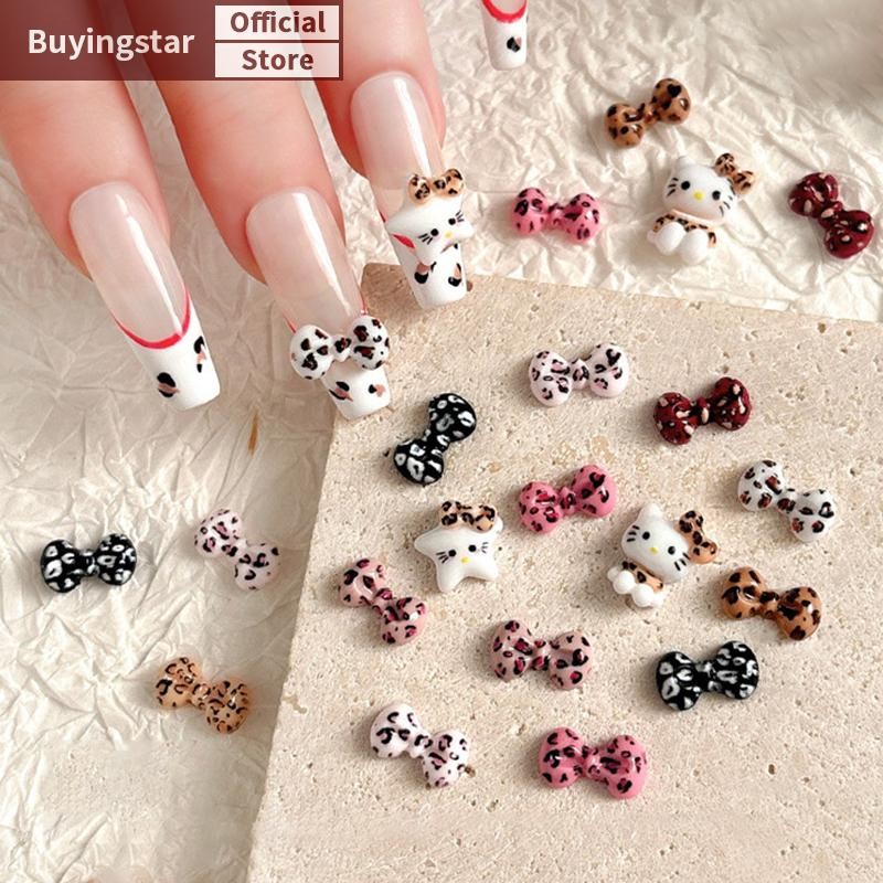 Zcx 20PCS น่ารักเสือดาวโบว์เล็บ Charm หลายสี Bow Nail Art อุปกรณ์เสริม Flatback เรซิ่น Rhinestones เล็บตกแต่งฤดูร้อนอะไหล่ VO