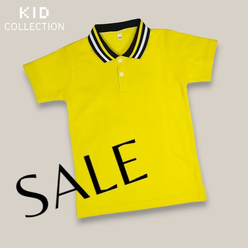 เสื้อโปโลเด็ก คอปกเด็ก สีเหลือง ปกดำขลิบขาว-เหลือง