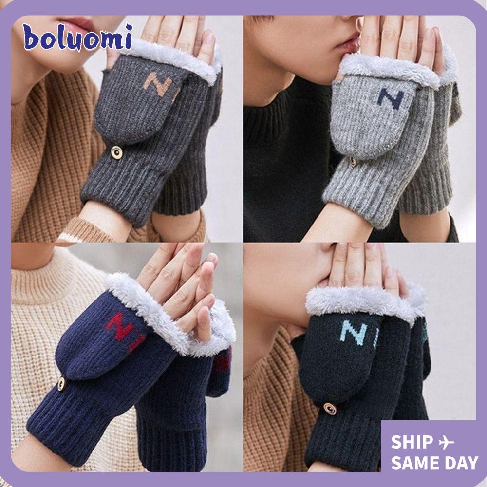 Bolumi ถุงมือฤดูหนาว,ผ้าทําด้วยผ้าขนสัตว์การ์ตูนFlip Coverถุงมือ,หนาFlip CoverฤดูหนาวWarm Mittensถุงมือผู้หญิงMan