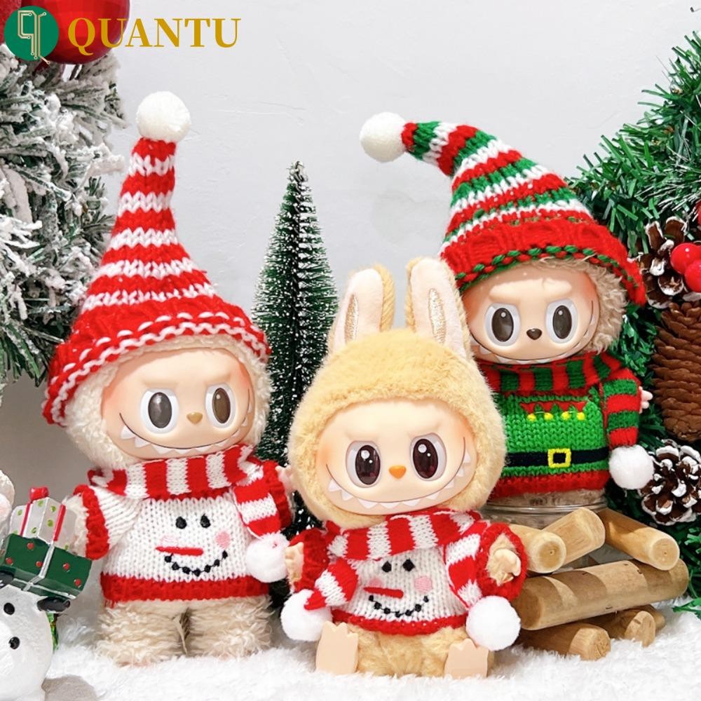 Quantu 17 ซม.Labu Time เสื้อผ้า,เสื้อกันหนาวคริสต์มาสชุด Labubu ตุ๊กตาเสื้อผ้า,ชุดของเล่นถักหมวกผ้าพันคอตุ๊กตาน่ารักเสื้อผ้าตุ๊กตาผ้าฝ้ายอุปกรณ์เสริม