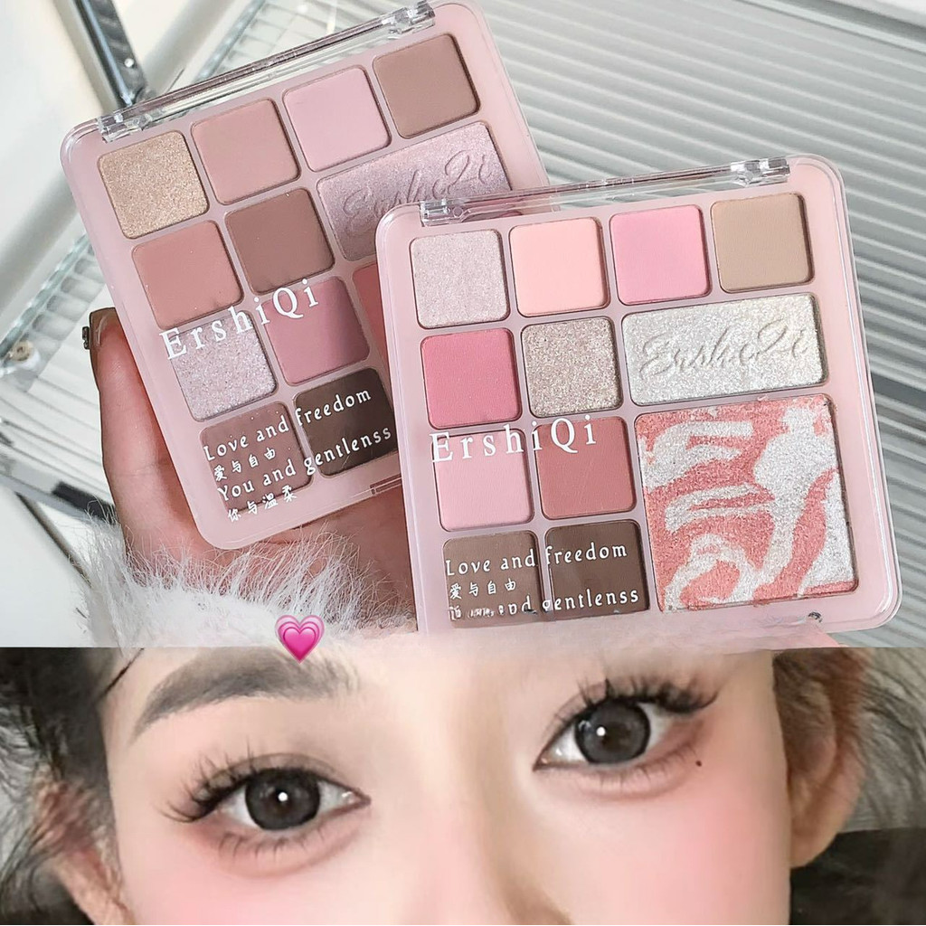 Ershiqi 12 สีอายแชโดว์ขนาดเล็ก High Disc Grooming Matte Brightening อายแชโดว์ Earth Color Girly Sweet อายแชโดว์