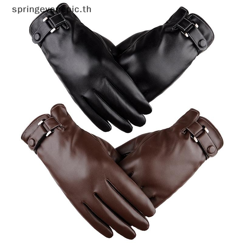 Springevenepic ถุงมือหนังฤดูหนาวเต็มนิ้วรถจักรยานยนต์ขับรถหน้าจอสัมผัสที่อบอุ่นใหม่