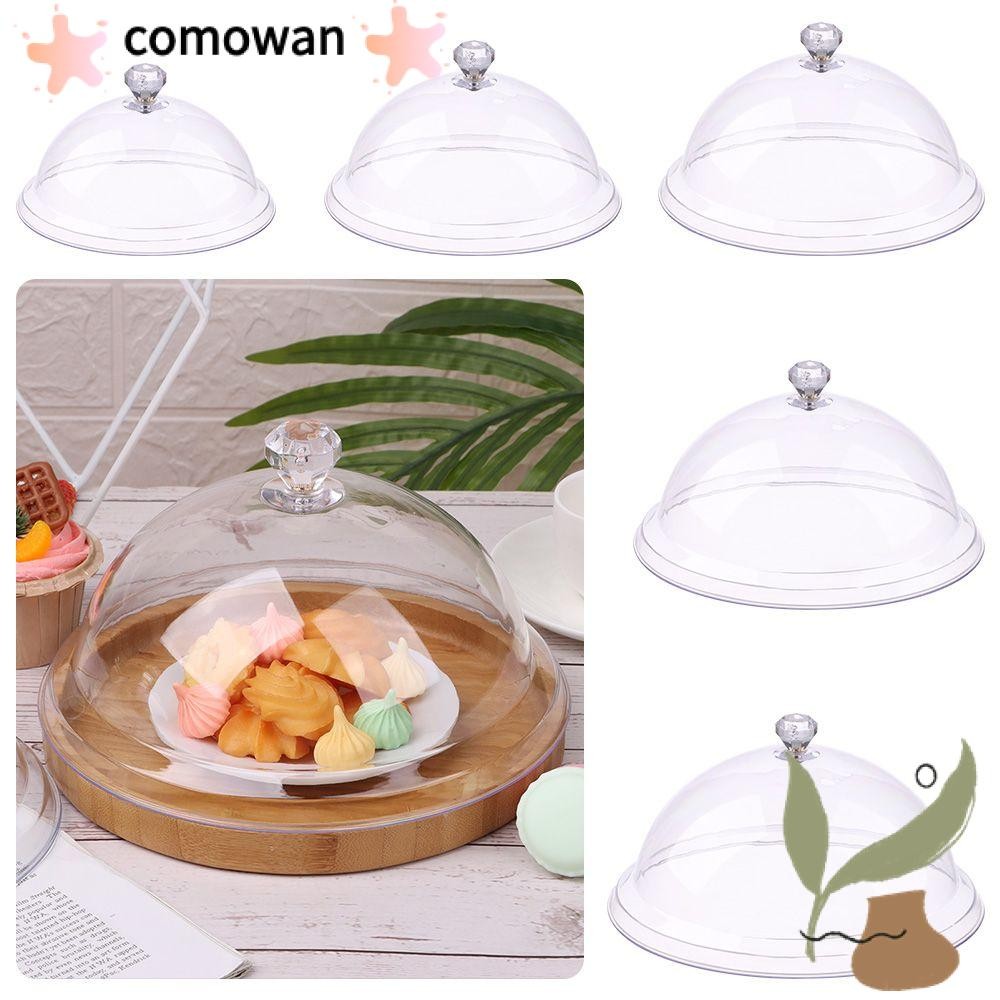 Comowan ฝาครอบอาหารกันฝุ่นกระจกนิรภัยพลาสติกถาดเก็บขนมพรรคตกแต่งจานกลมเค้กจานขนมปัง