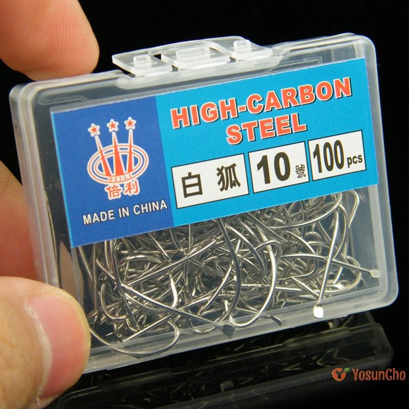 Yosunchoker] 100 ชิ้น Boxed White Fox Hooks Barbed Silver High Carbon Steel สําหรับ Pelteobagrus Fulvidraco และ Snapper Fishing ใหม่