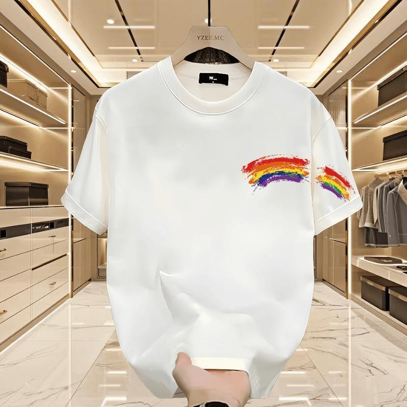Basi💥 เสื้อยืด oversize unisex สกรีนด้านหน้า ลาย "rainbow" ผ้าคอตตอน100% เนื้อผ้าเกรดพรีเมียม คอกลม ใส่สบาย