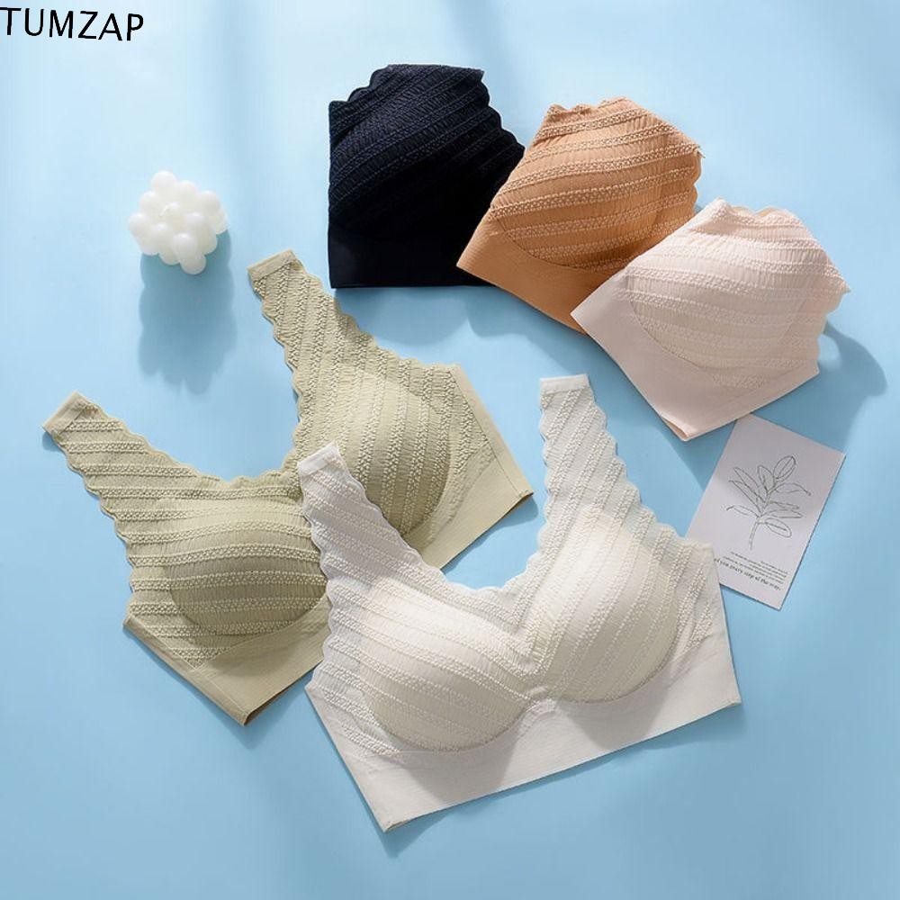Tumzap ลึก V ไร้สาย Bras,ไม่มีรอยต่อสวยกลับ Bubble Lace Bra, Gathering Bras Plus ขนาด Intimates เสื้อกั๊ก Tops Push UP ชุดชั้นในชุดชั้นใน