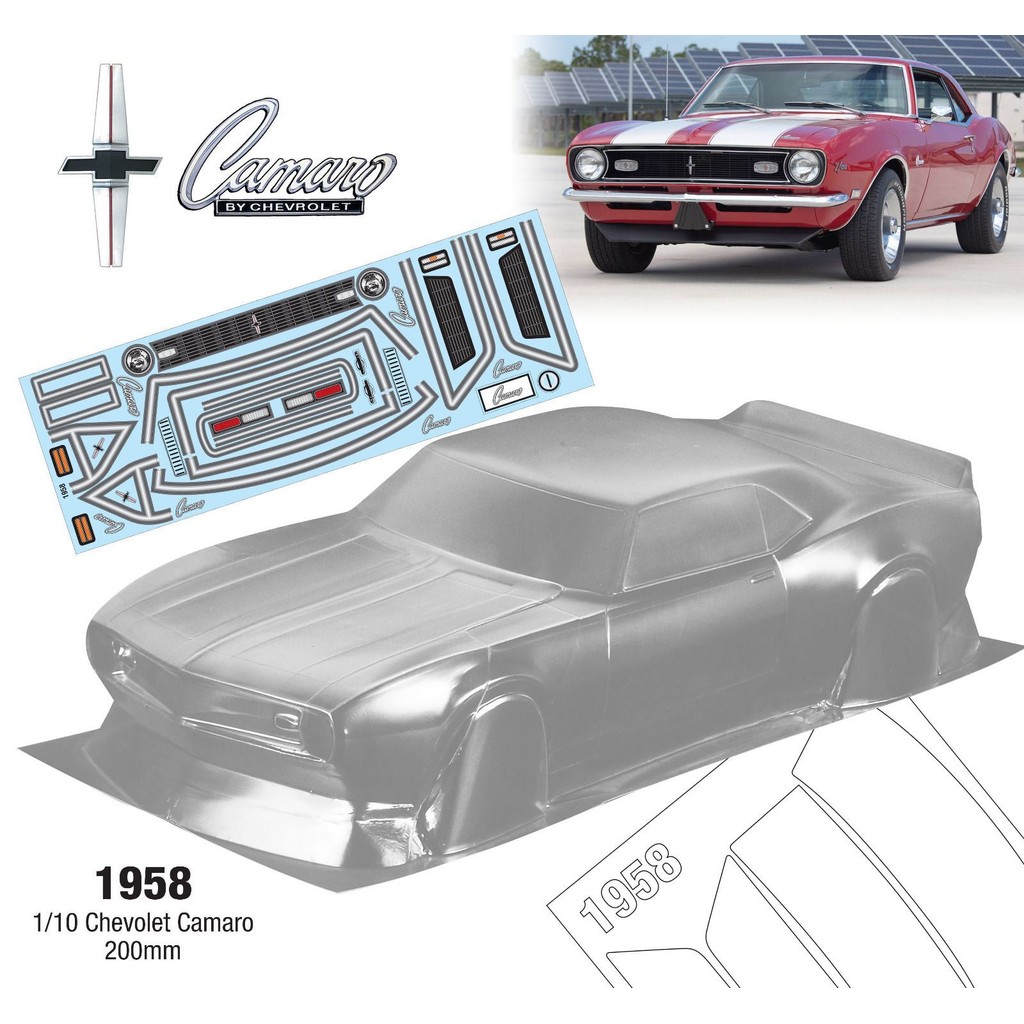 1958 1/10 Chevrolet Camaro Chevrolet Camaro Flat Running Drift Muscle Car Shell 200 มม.