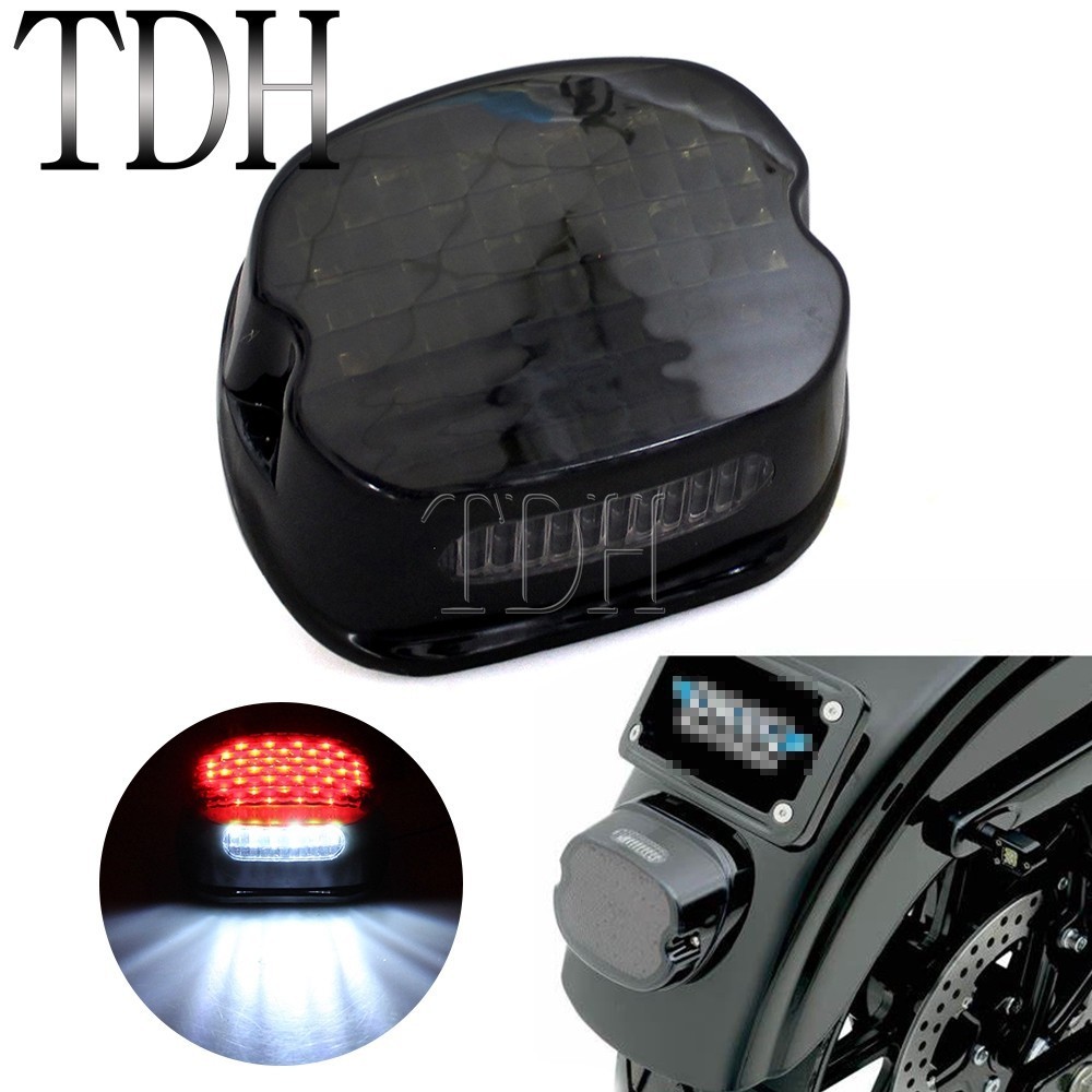 TH Smoke Low Profile Integrated LED Taillight Laydown Brake License Plate Light For Harley Dyna Tour