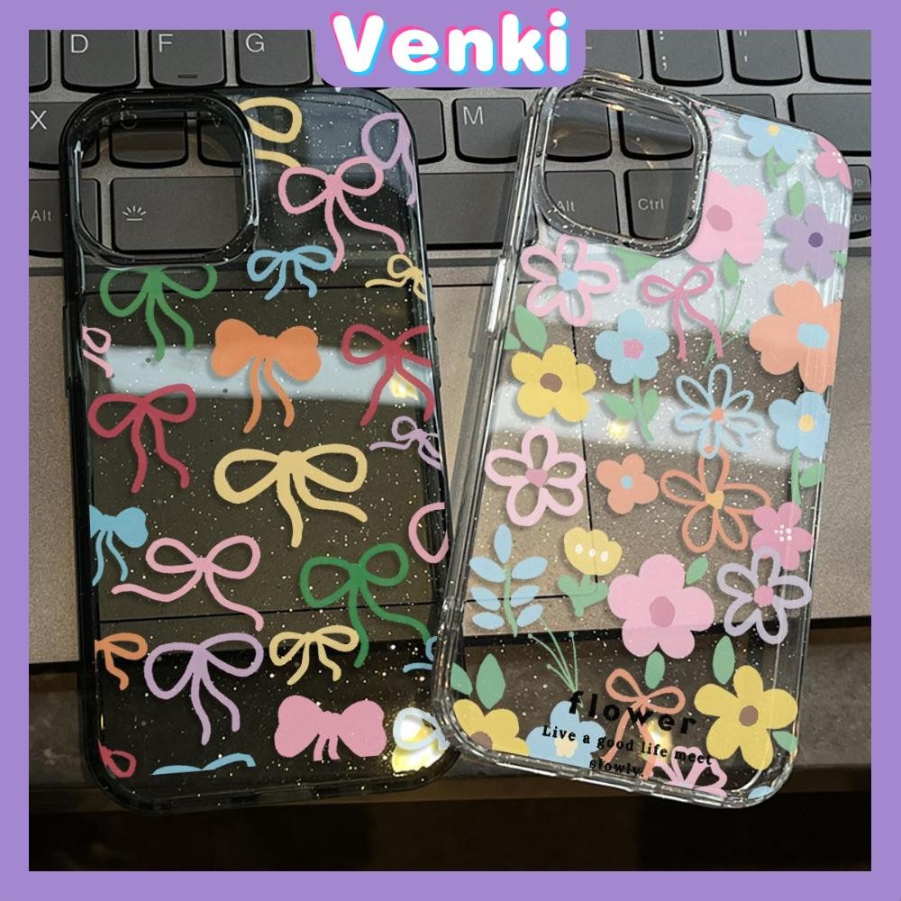 Venki - iPhone 16 Pro Max iPhone 11 Case Super Glitteryโปร่งใสนุ่มTPUน่ารักโบว์และดอกไม้ใช้งานร่วมกับiPhone15 Pro Max 14 13 12 Pro Max