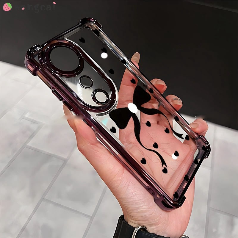 สําหรับvivo V40 V30 V29 V27 V25 V23 Pro V27e V21 4G 5G V21sเคสโทรศัพท์สีดําBowknot Bow Tie Love Lovingหัวใจน่ารักโปร่งใสชุบกันกระแทกปลอกนุ่มกรณีปกหลัง
