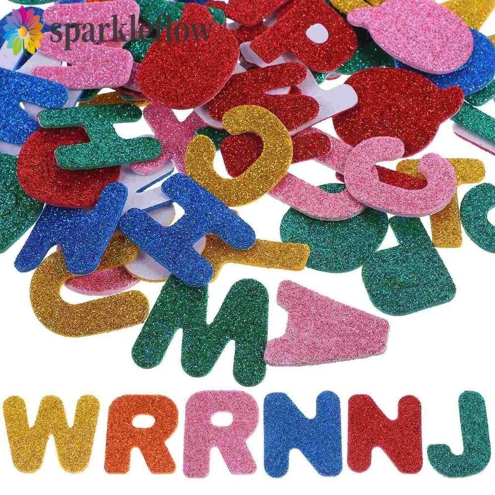 Sparkleflow สติกเกอร์โฟมตัวอักษร A-Z Self-กาว Glitter ตกแต่งผนัง DIY Art Colourful สติกเกอร์การเรียนรู้ Early Education