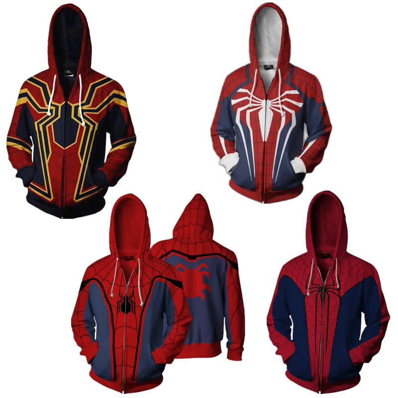 Spider Man Zipper Hoodie เสื้อกันหนาวซูเปอร์ฮีโร่เสื้อพิมพ์ดิจิตอล