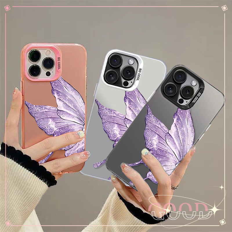 GOOD ส่งจากไทย สีดำหรูหราซิลิโคนแข็งกรณีโทรศัพท์ โบว์สีชมพู IPhone16 13 12 7Plus 14 15 11 Pro MAX X XR XS/XSMAXผีเสื้อ