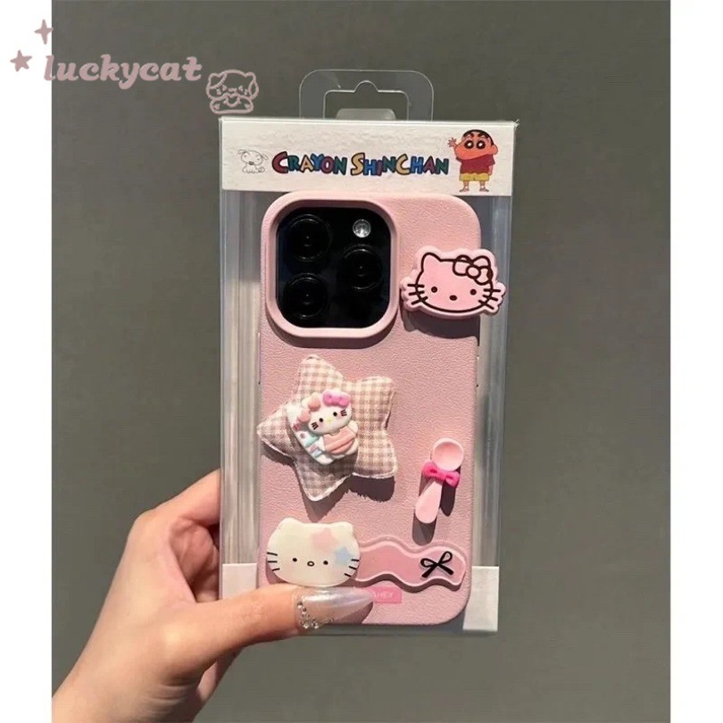 Iphone 16 15 14 13 12 11 Pro Max X Xr Xs Max เคสโทรศัพท์การ์ตูน 3D DIY Tableware Bow KT Cat หนังนุ่มปกหลัง