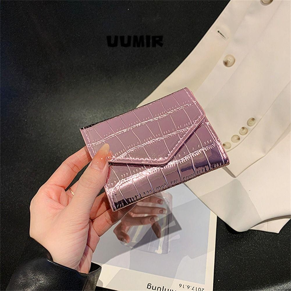 Uumir กระเป๋าใส่เหรียญ,กระเป๋าสตางค์ขนาดเล็กแบบสั้นอเนกประสงค์,กระเป๋าเงินเลเซอร์ PU ลายหินย้อนยุคผู้หญิง