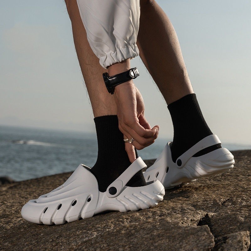 คุณภาพสูงรองเท้าแตะอินเทรนด์น้ําหนักเบา EVA หนาSoled Heelless รองเท้าแตะสไตล์คู่กลางแจ้ง Anti-Slip Wear-Re