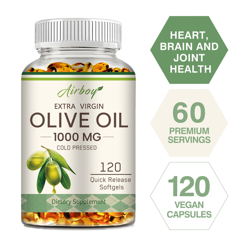 แอร์บอย โอลีฟ ออยล์ 1000 มก | 30/60/120 CAPSULE | น้ํามันมะกอกบริสุทธิ์สกัดเย็น | ไม่ใช่จีเอ็มโอ ปราศจากกลูเตน